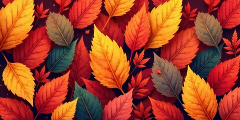 Autumnal foliage in vibrant hues, a rich tapestry of red, orange, and yellow leaves, showcasing the beauty of the season's colorful display.