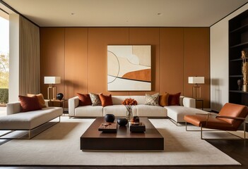 Fototapeta premium A living room filled with furniture and a fire place.