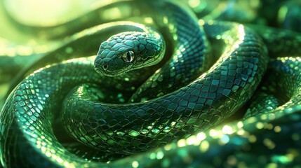 Emerald Snake Coiled in the Light