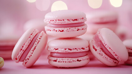 Obraz premium Photo of a stack of macarons on a pastel pink background, representing sweet treats for Valentine's Day