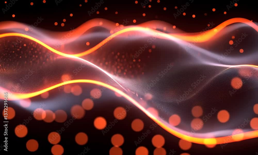 Poster abstract particle wave formation with dynamic motion for technological backgrounds