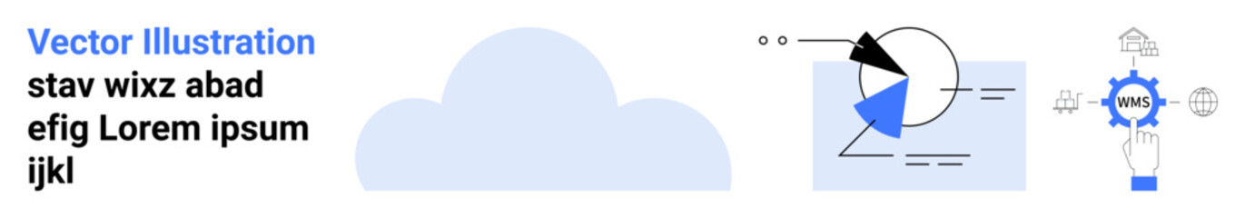 Cloud shape paired with pie chart and gearlight outline, blending data analytics, innovation, technology, and brainstorming themes. Ideal for tech, startups, cloud services, analytics and business