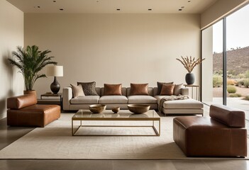 Fototapeta premium A living room filled with furniture and a large window.