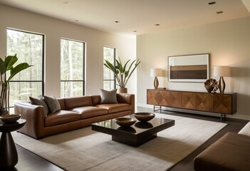 Fototapeta premium A living room filled with furniture and a large window.