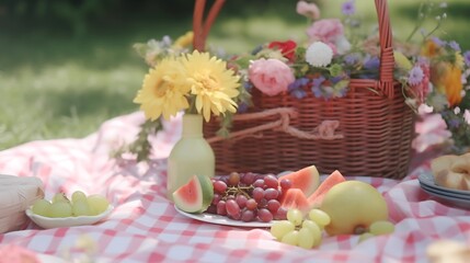 Summer seat decorated with flowers and fruits.