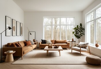 Fototapeta premium A living room filled with furniture and a large window.