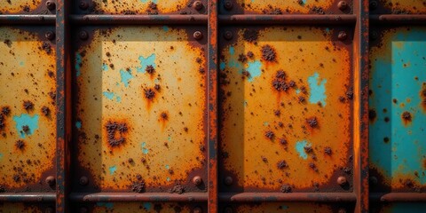 Rustic Metal Panel Texture Weathered Steel with Oxidized Surface and Flaking Paint