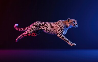 Obraz premium Cheetah in Dynamic Neon Pink and Blue Light