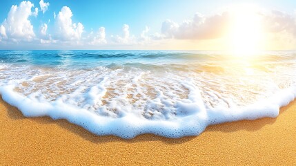 Beautiful ocean waves gently rolling onto a sandy beach shore