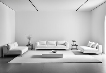 A white living room with a large sectional couch.