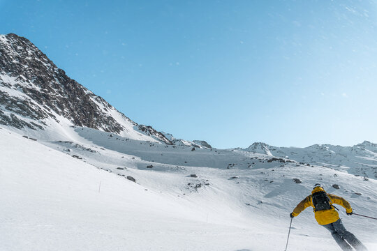 skiing in the mountains