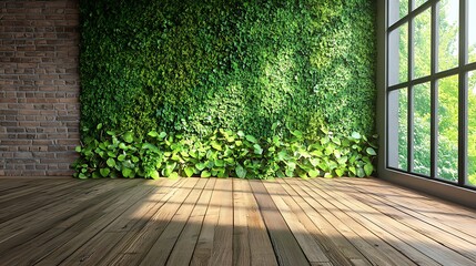Room with wooden floor and vibrant green wall as focal point for product displays