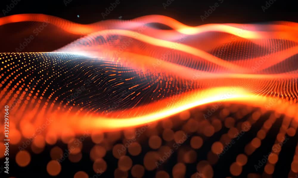 Poster abstract wavy particle surface with dynamic lighting and futuristic technology vibe