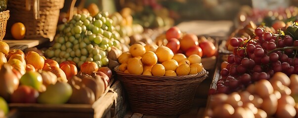Vibrant Market Scene Showcasing Fresh Organic Produce and Sustainable Farming Practices