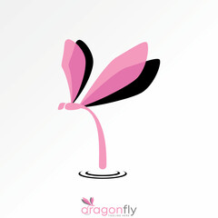 Logo design graphic concept creative premium vector stock image top sell abstract gragonfly with water drop fall on fresh flora exotic mascot insect