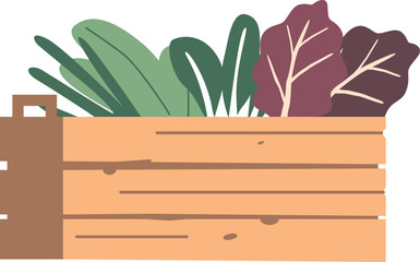 Wooden crate of greenery vector illustration