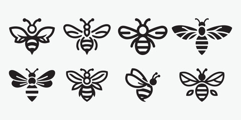 Minimalist Bee Icons Stylish Black Honeybee Vector Set