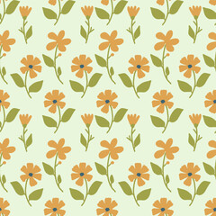 Floral vector seamless pattern. Hand drawn yellow spring flowers.