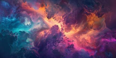 Fototapeta premium Immerse yourself in the atmospheric beauty of a celestial cloudscape, as vibrant hues paint the horizon