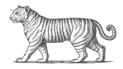 An illustrated depiction of a tiger walking along the surface