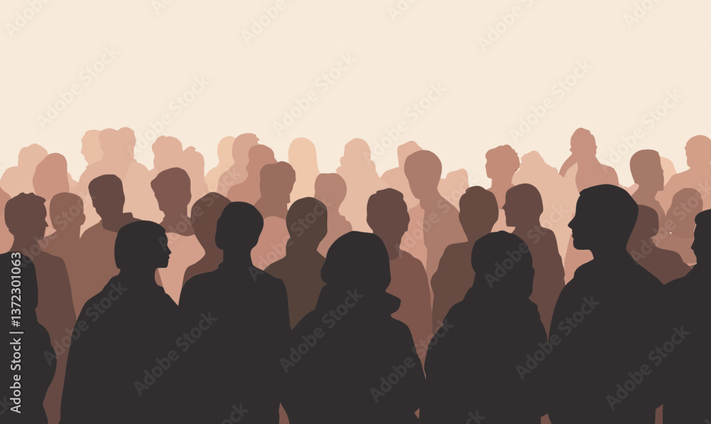 Poster diverse crowd silhouette on isolated background representing unity and community
