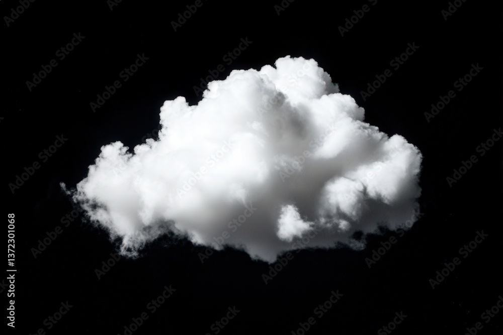 Poster fluffy white cloud floating against a black backdrop, creating an ethereal and dreamlike atmosphere 