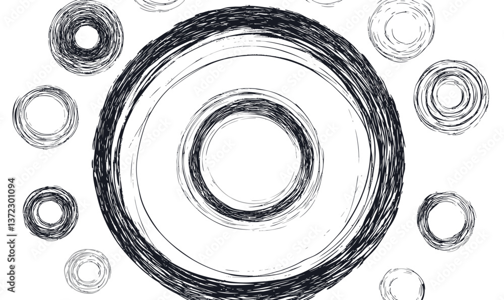 Poster minimalist hand-drawn circular line art sketch in flat svg style for design concepts