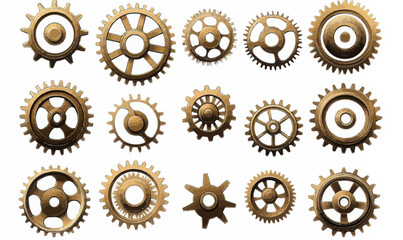 Vintage Brass Gear Collection: Retro Metallic Cogwheels Minimalist Vector Design