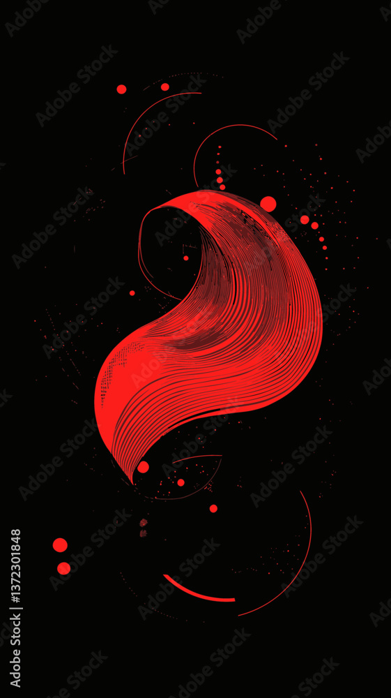 Poster dynamic red swirl on black canvas with contrasting elements for vibrant artistic impact