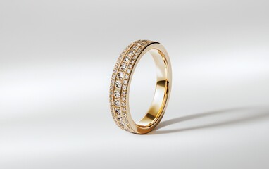 Elegant Gold Diamond Ring on White Background