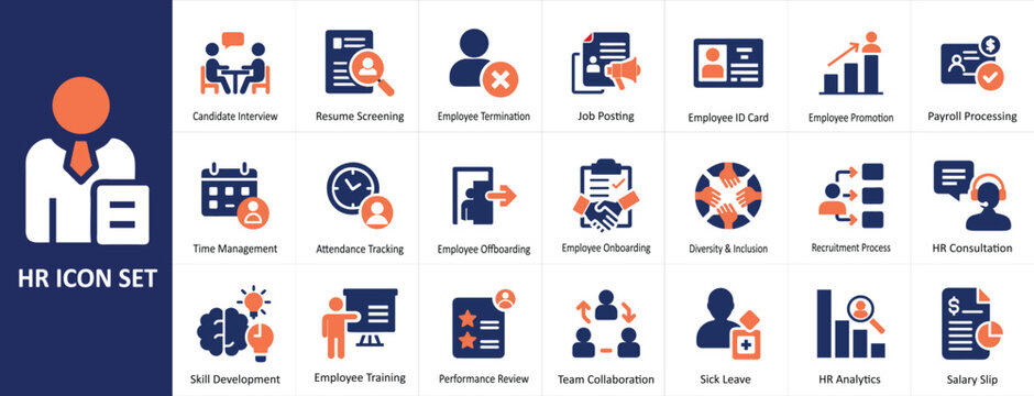 HR Icon Set: 20+ Vector Icons for Human Resources and Management. HR vector icon set. Human resources vector icon collection set.