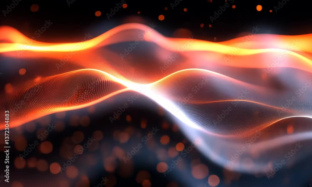Poster abstract motion graphic with glowing waves and particles for technology concepts