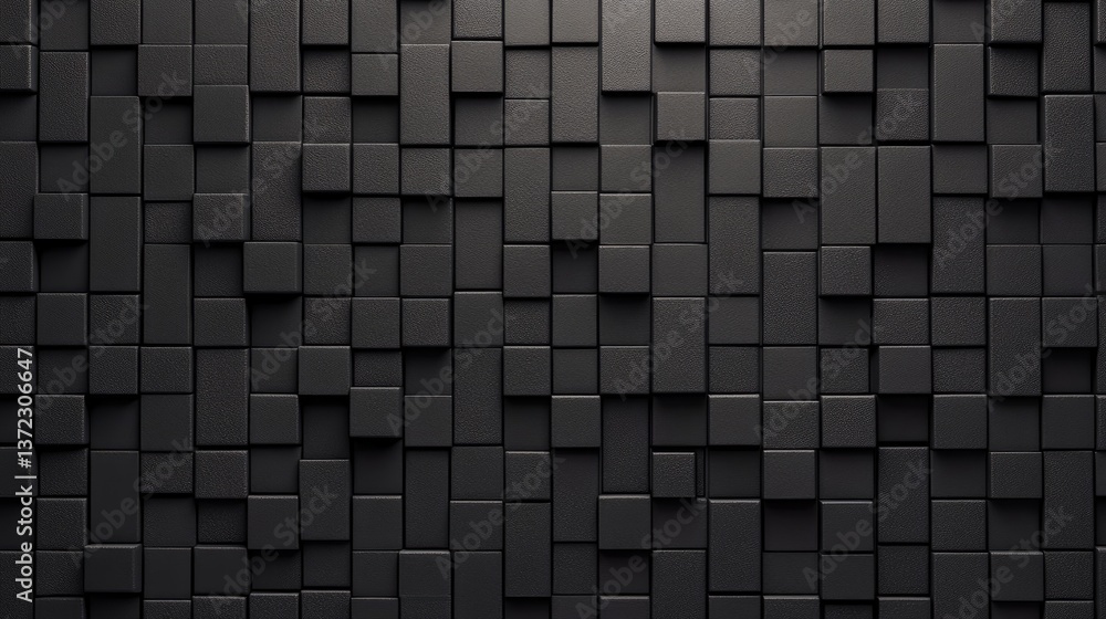 Poster textured black wall arrangement of rectangles with subtle shadows and variations in light and dark
