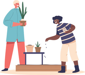 Parent and child planting seeds