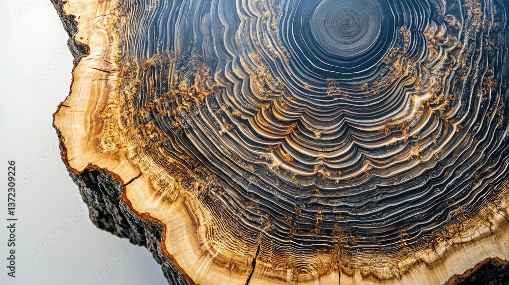 Poster close-up view of cross-section of a tree trunk showcasing intricate growth rings and natural pattern