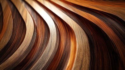 Abstract Curved Wooden Textures with Layered Patterns in Rich Brown and Tan Tones