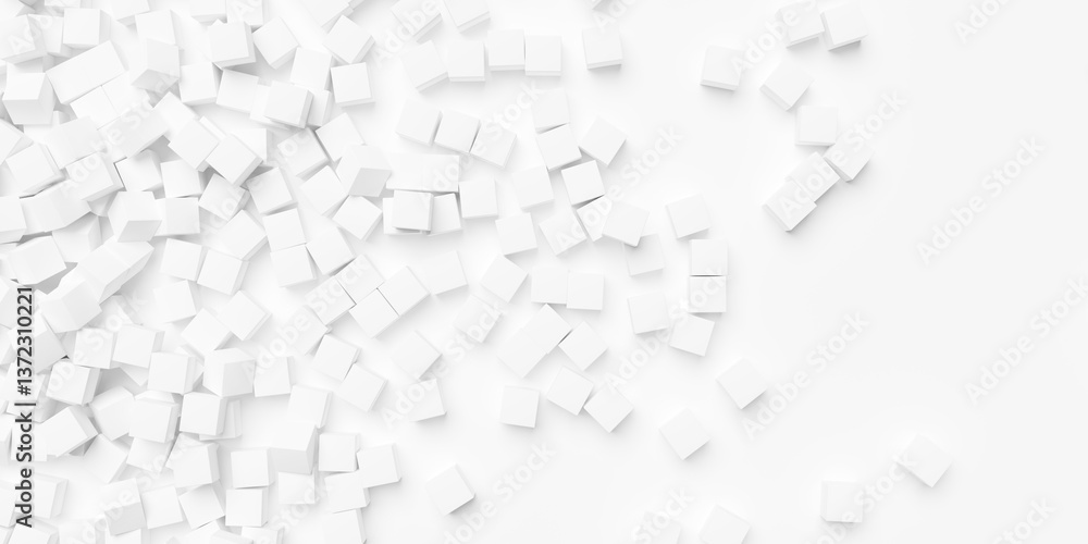 Poster heap of small white boxes geometrical background wallpaper banner pattern flat lay from above, fadin