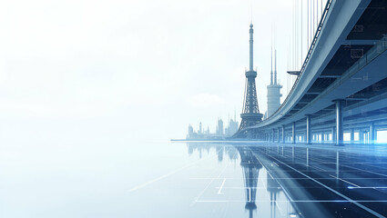 Fototapeta premium Minimalist wallpaper design featuring abstract digital blueprints and sleek architectural lines symbolizing space infrastructure with futuristic orbital structures advanced construction technology int