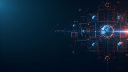 Obraz premium Futuristic Abstract Wallpaper Design: Sleek Grid Patterns & Modular Icons for Space Colonization - Perfect for Corporate Branding with Ample Overlay Space