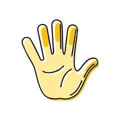 Obraz premium Handprint icon with yellow accents on a white background. Safety and caution concept