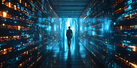 A businessman accessing corporate data with cyberspace security