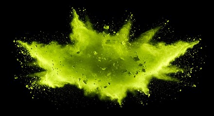 A vibrant lime green explosion of color against a stark black background, capturing a moment of dynamic energy and raw power.