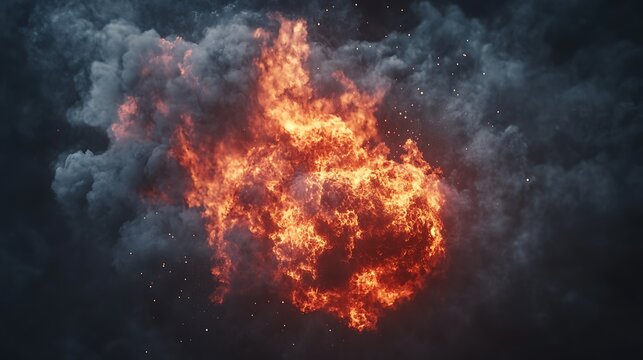 A fiery explosion is surrounded by swirling smoke and darkness