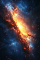 Fototapeta premium spiral galaxy in deep space with glowing orange and blue nebula clouds surrounded by stars and cosmic dust high detail astronomy background for science and celestial visualization 