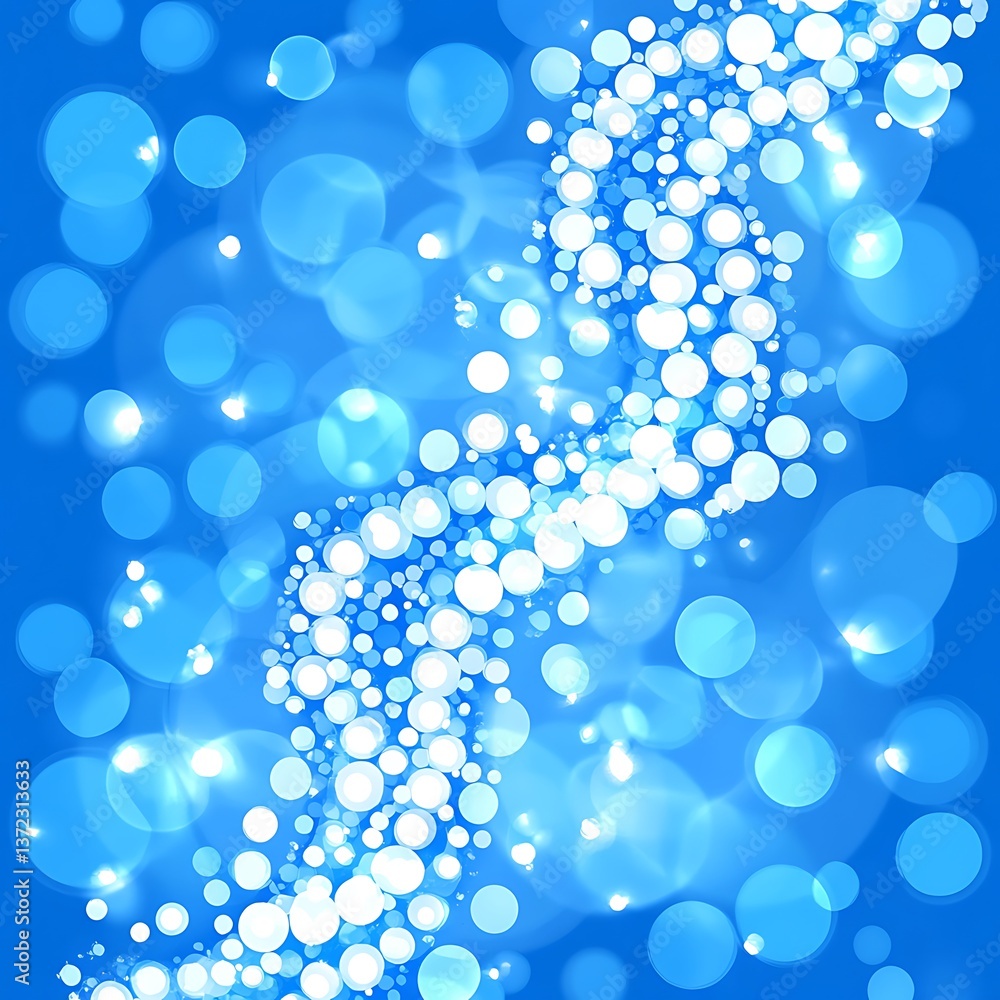 Poster abstract blue background with glowing white circles and bokeh effect