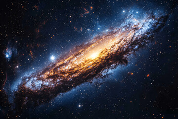 Fototapeta premium spiral galaxy in deep space with glowing orange and blue nebula clouds surrounded by stars and cosmic dust high detail astronomy background for science and celestial visualization 