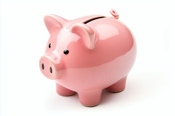 Pink Piggy Bank for Saving Money, Glossy Ceramic Look with a Coin Slot on Transparent Background