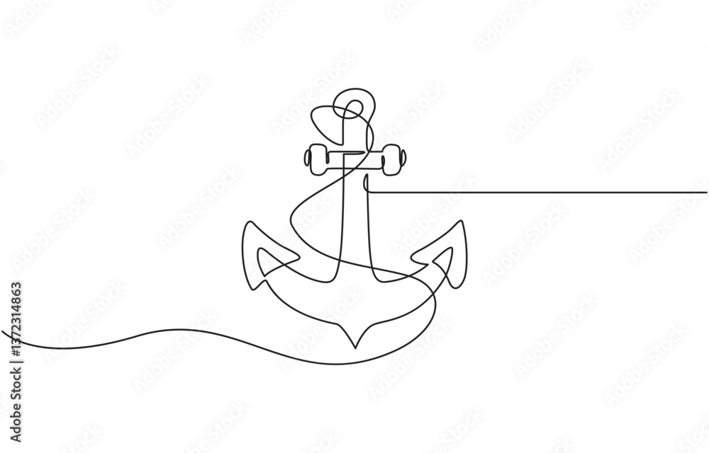 Poster nautical anchor continuous line drawing with editable stroke, continuous one line drawing anchor on 