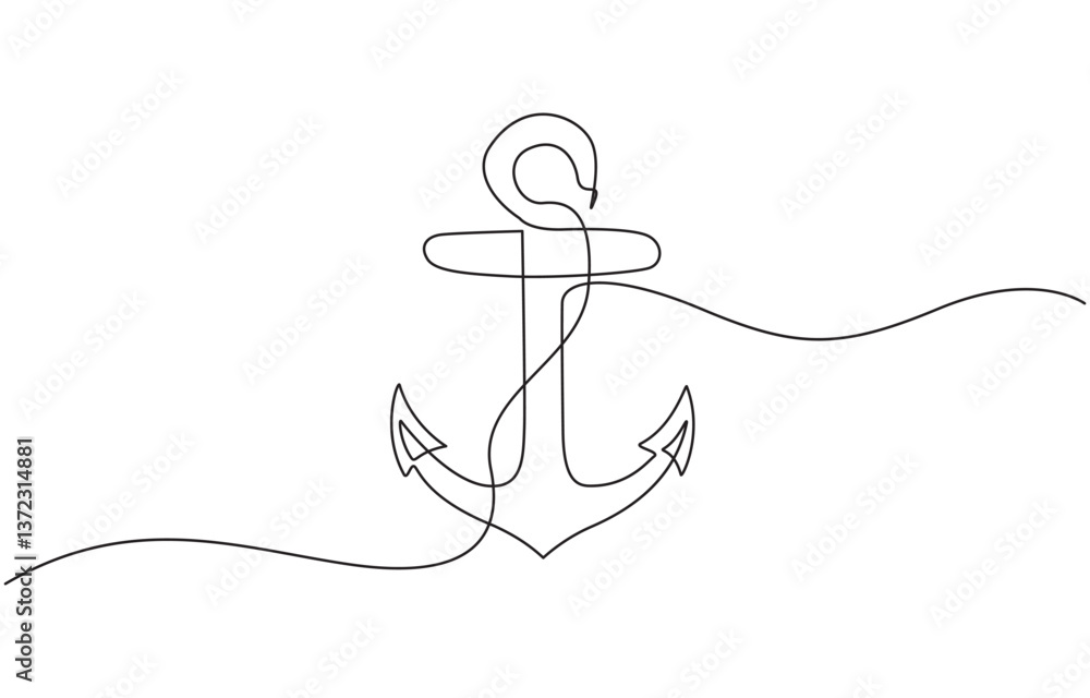 Poster nautical anchor continuous line drawing with editable stroke, continuous one line drawing anchor on 