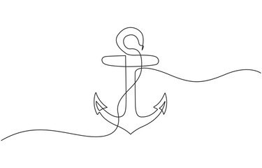 Nautical Anchor Continuous Line Drawing with Editable Stroke, Continuous one line drawing anchor on a white background. vector illustration.